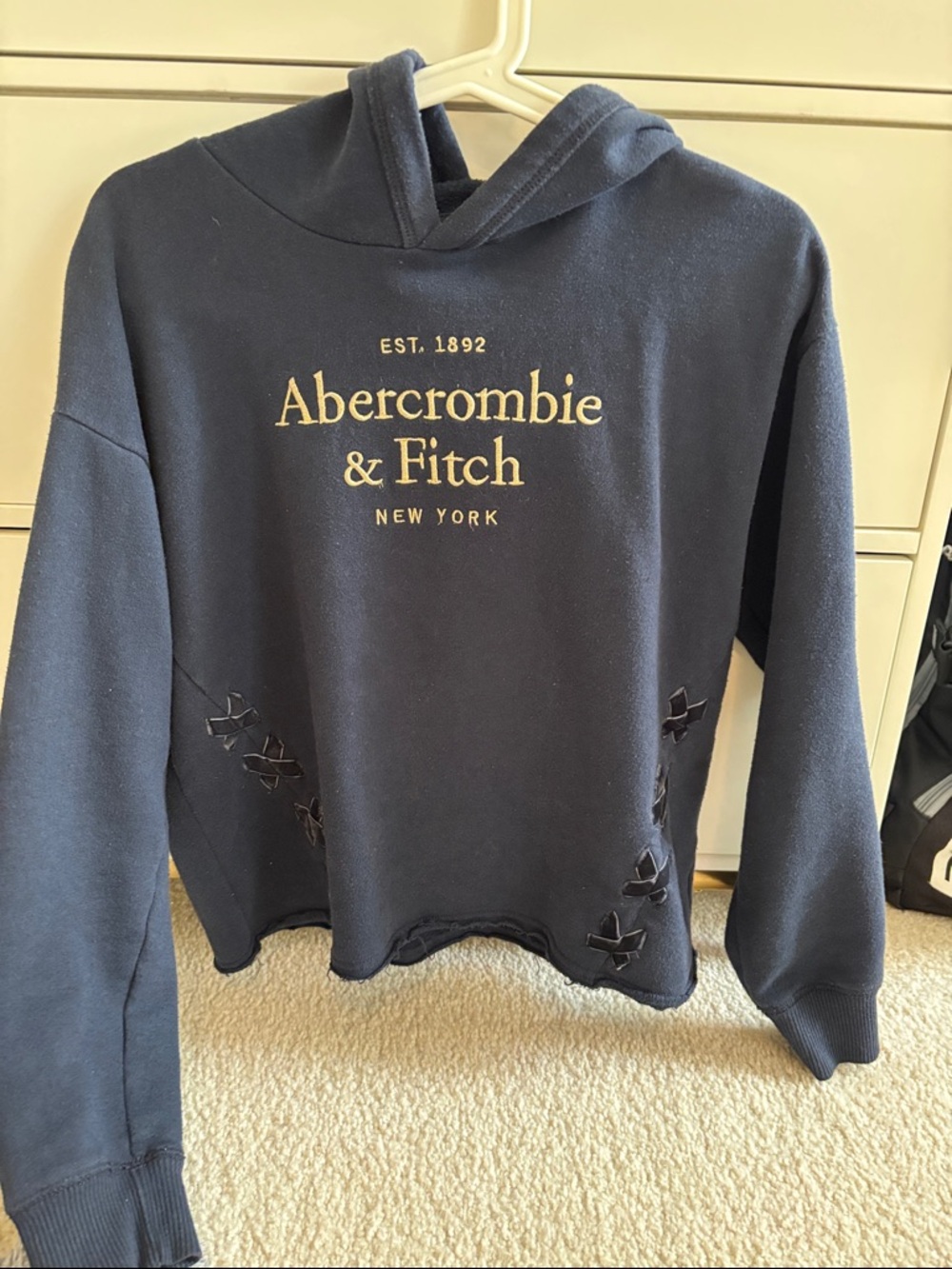 Abercrombie & Fitch Navy Hoodie with Cream Logo
